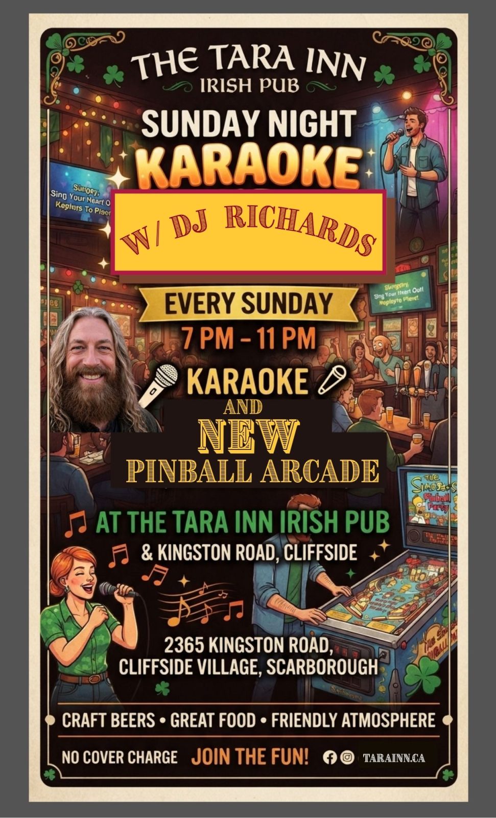 Official poster for DJ Richards Karaoke at Tara Inn