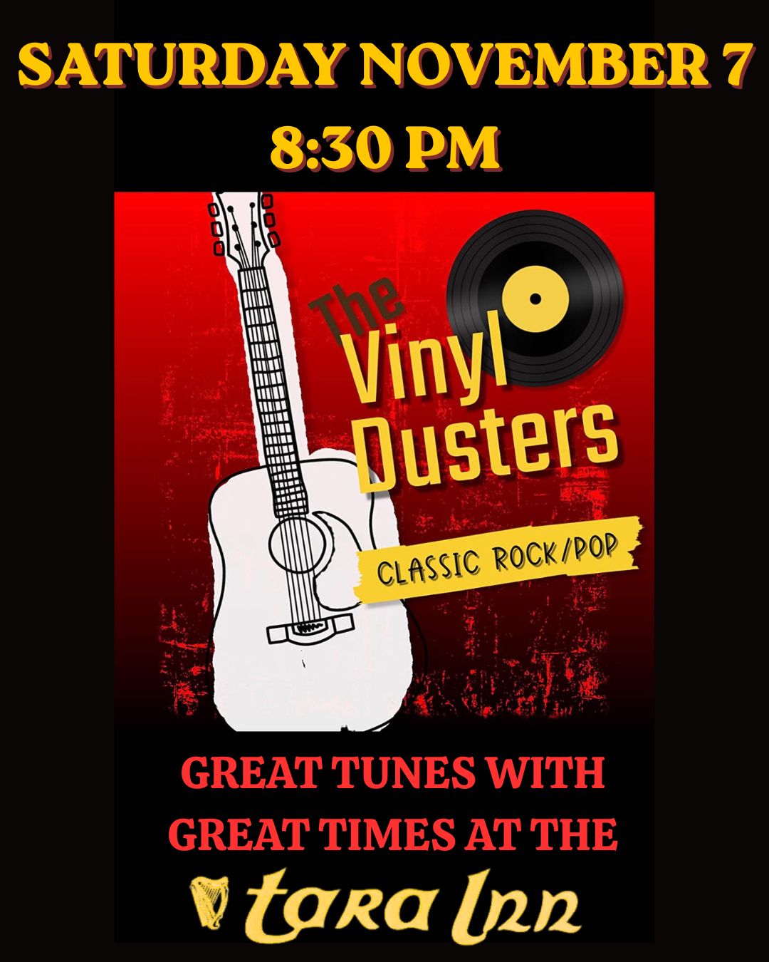 Official poster for Vinyl Dusters at Tara Inn