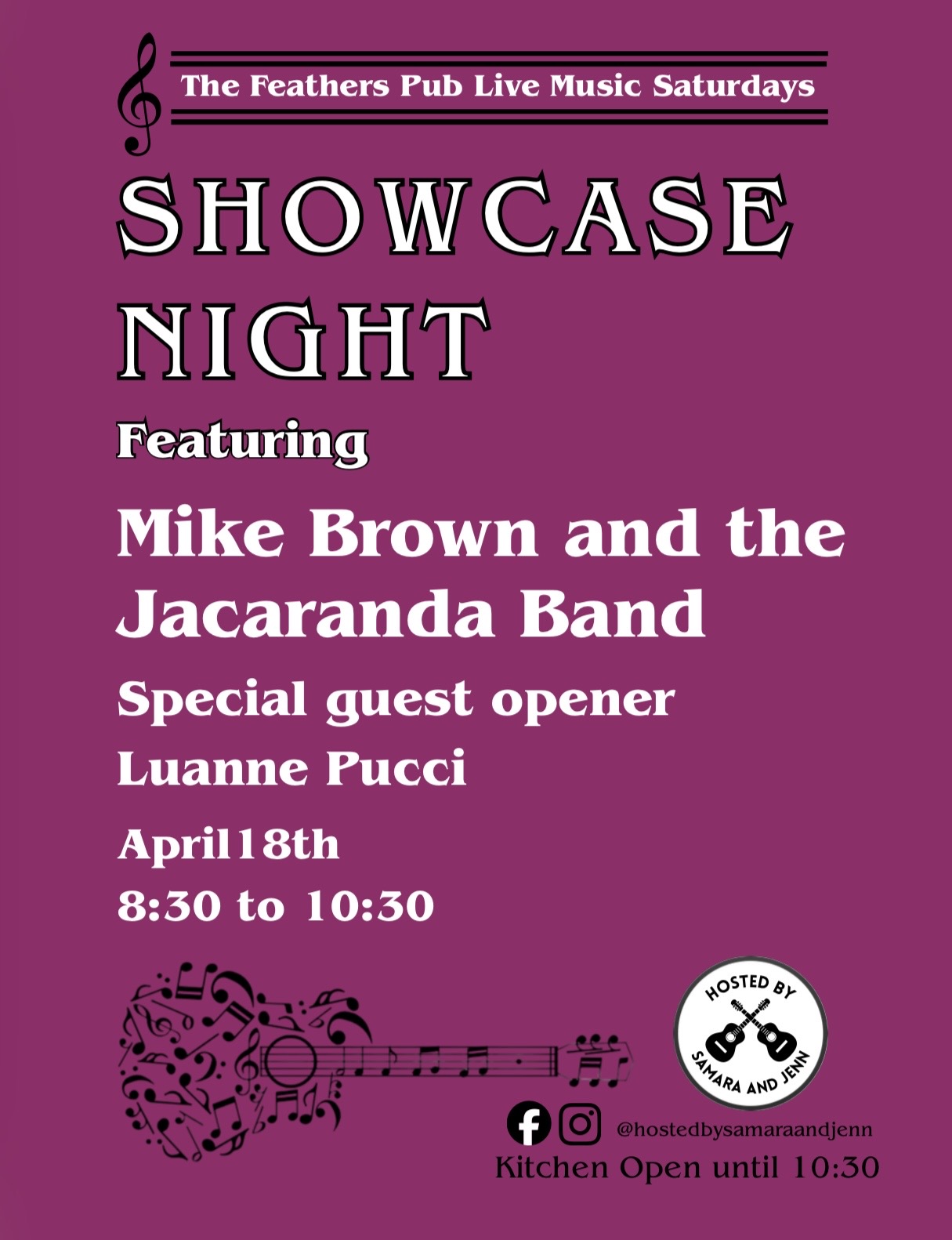 Official poster for Hosted By Samara and Jenn at Live Music Saturday at The Feathers