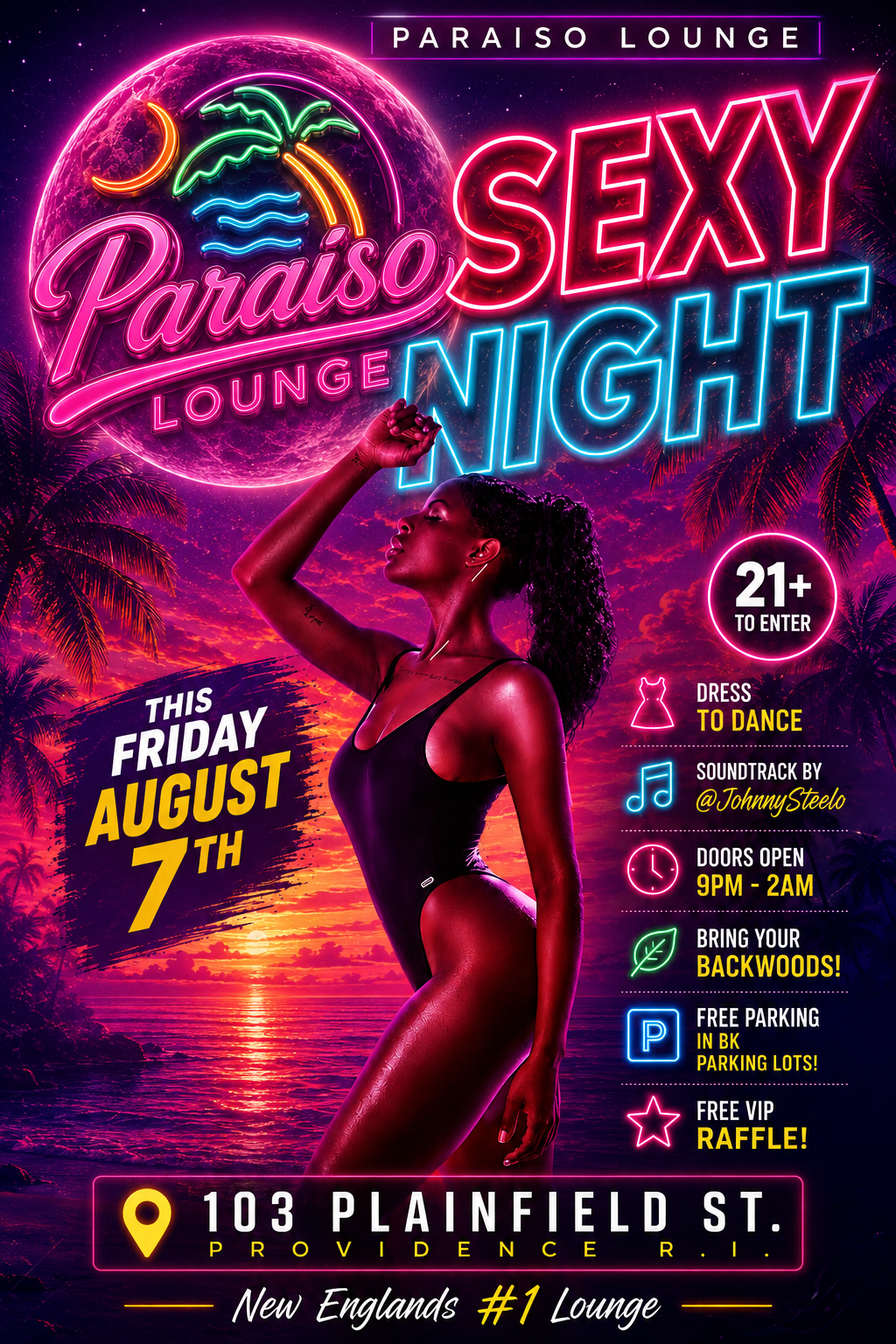 Official poster for Johnny Steelo at Paraiso Lounge
