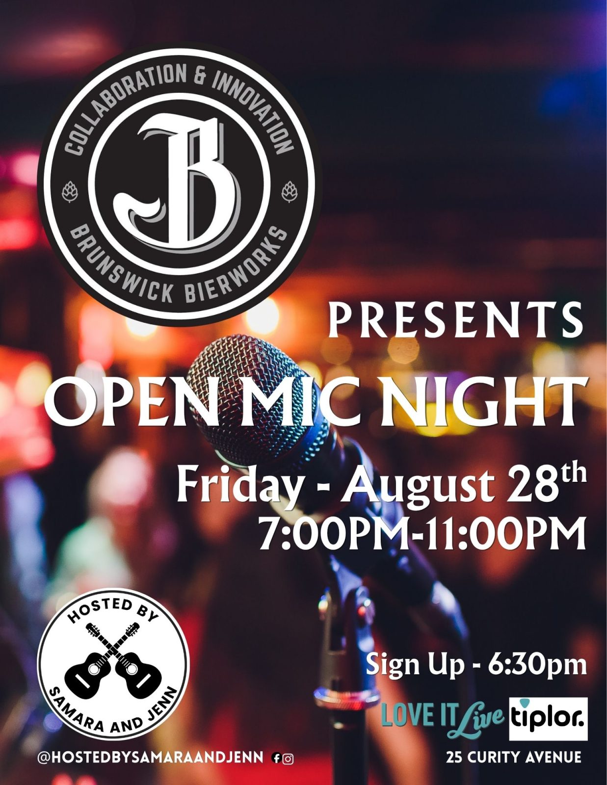 Official poster for OPEN MIC at Brunswick Bierworks