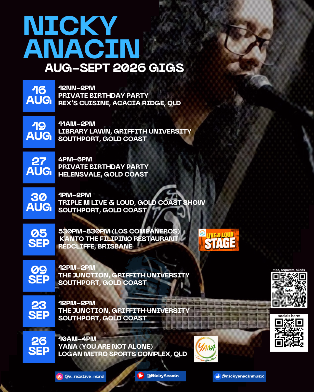 Official poster for Wednesday Live Music · Nicky Anacin at The Junction at Griffith University