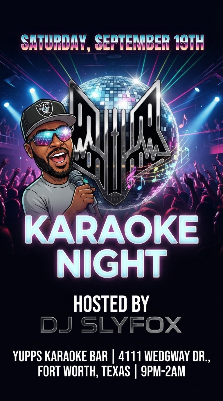 Official poster for SlyFox Saturday Karaoke · DJ SlyFox at Yupp’s Karaoke Bar
