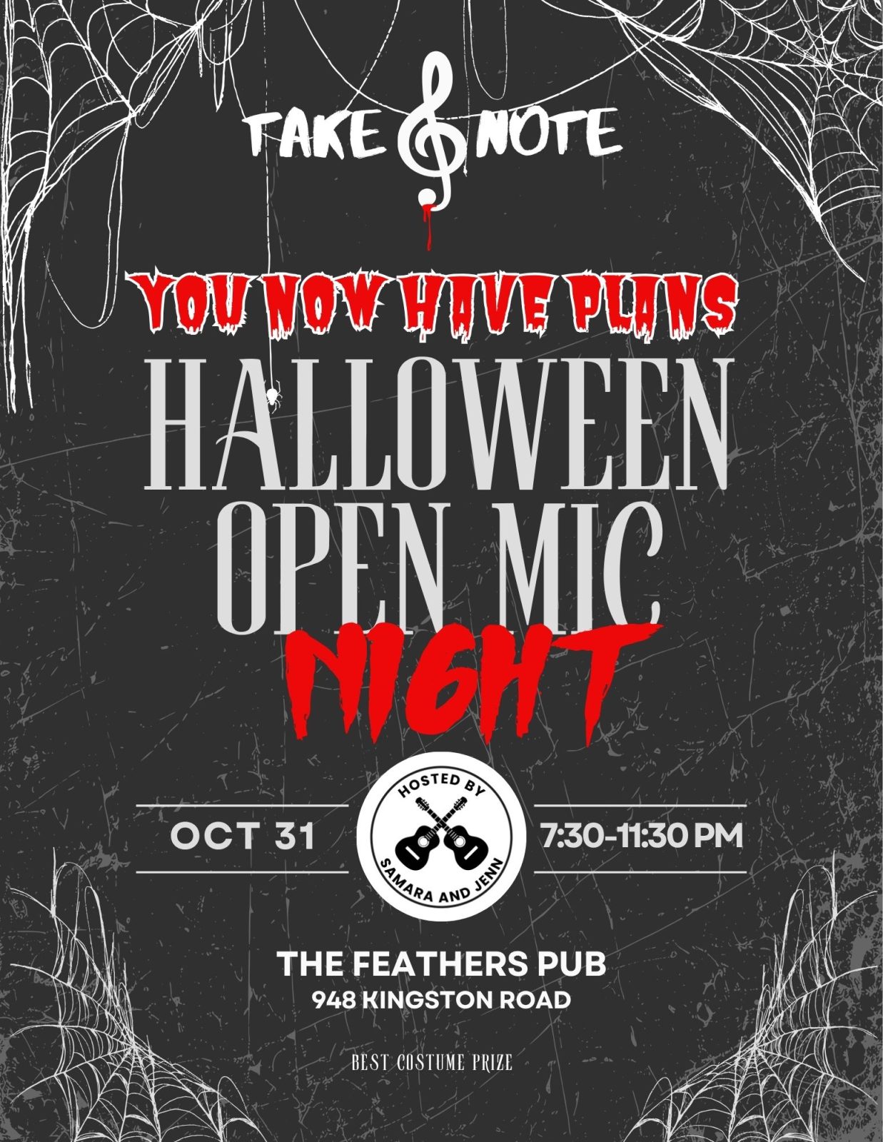 Official poster for Open Mic Night Halloween Bash at The Feathers Pub