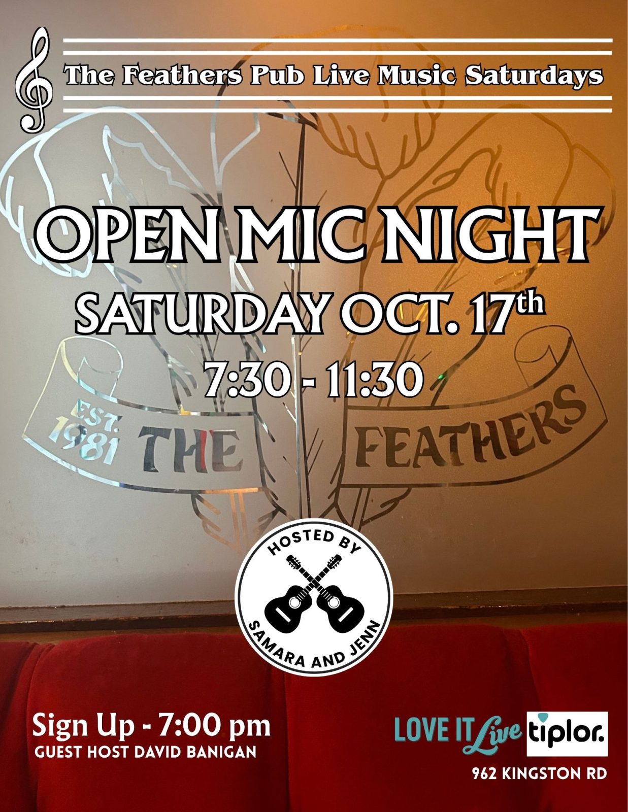 Official poster for Open Mic Night at The Feathers Pub