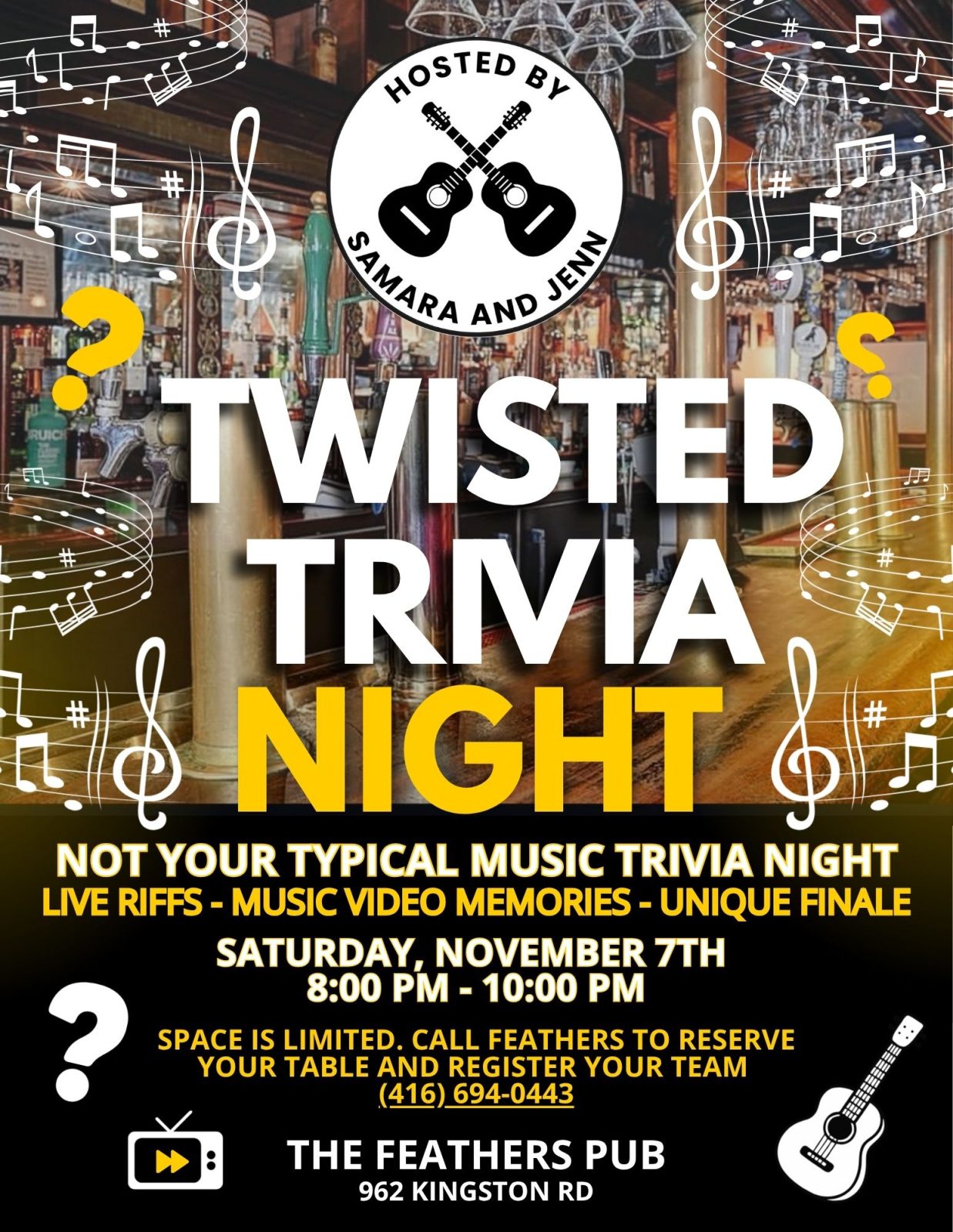 Official poster for Twisted Trivia Night at Feathers Pub